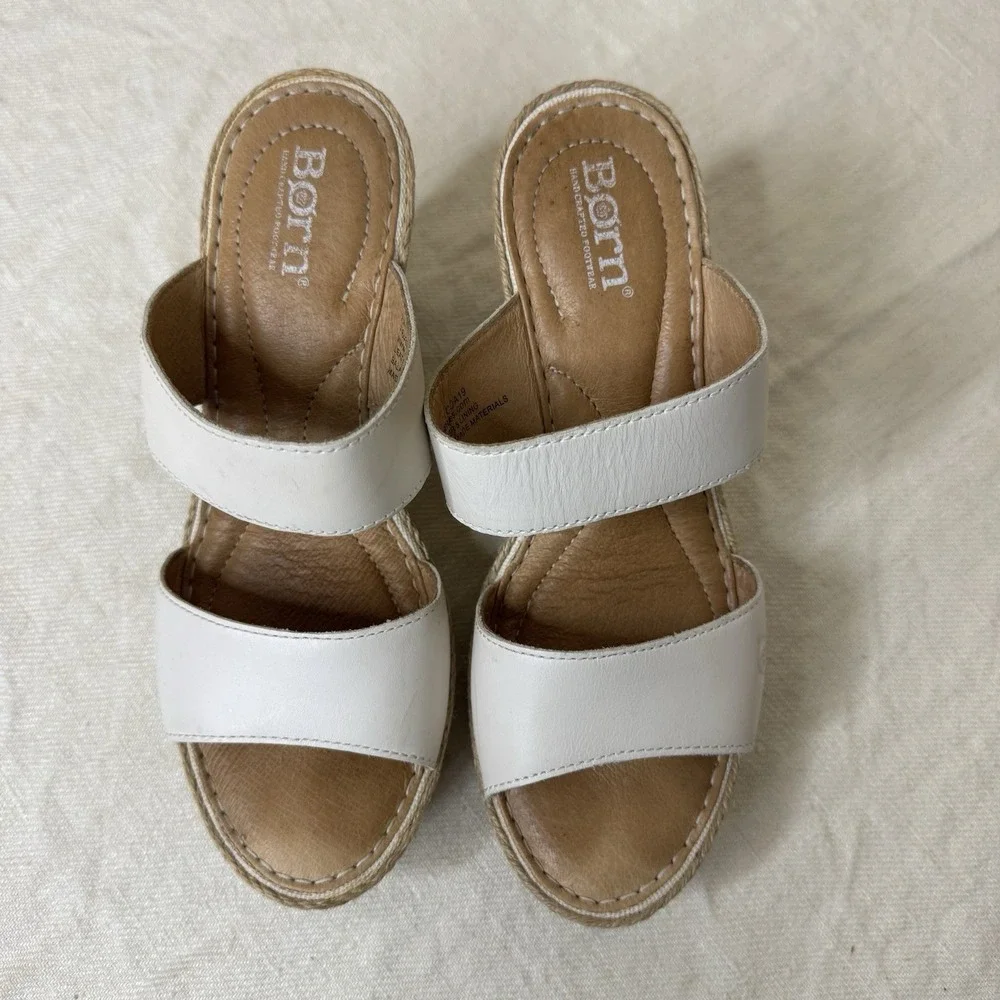 Born Womens Platform Espadrilles Ivory Slip On Wedge Sandals Size 7 Coast Resort